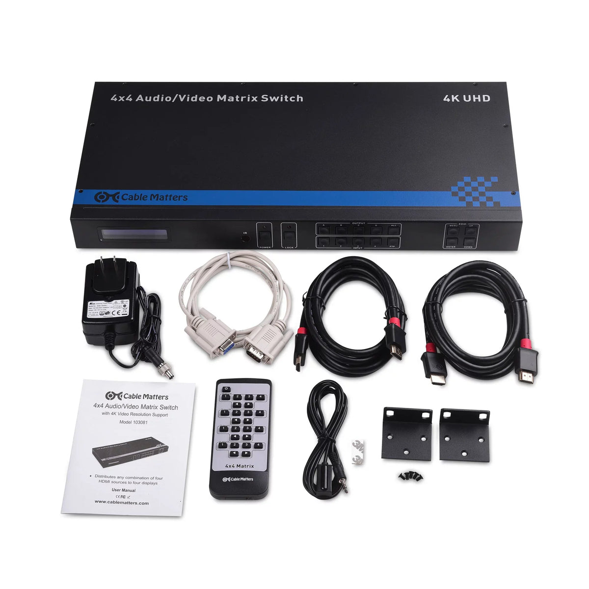Cable Matters 4K 60Hz  Matrix Switch 4 in 4 Out with -232 and / Remote Access Configuration - Supports 18Gbps  2.0,  High Dynamic Range,  2.2, 24 Bit ,  4:4:4 Format
