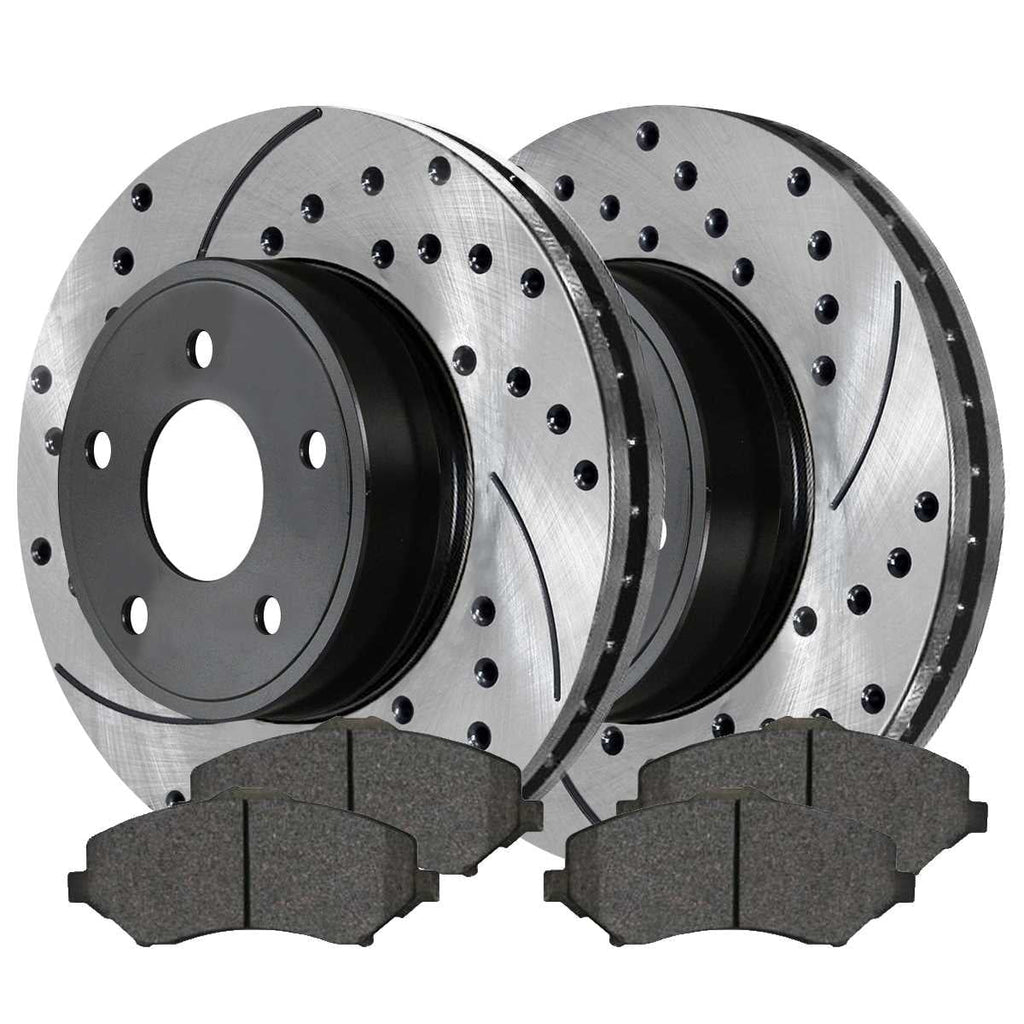 AutoShack Front Drilled Slotted Brake Rotors Black and Ceramic Pads Kit Driver and Passenger Side Replacement for Chrysler Town & Country  Routan Ram / Dodge Journey 2008-2016 Grand Caravan