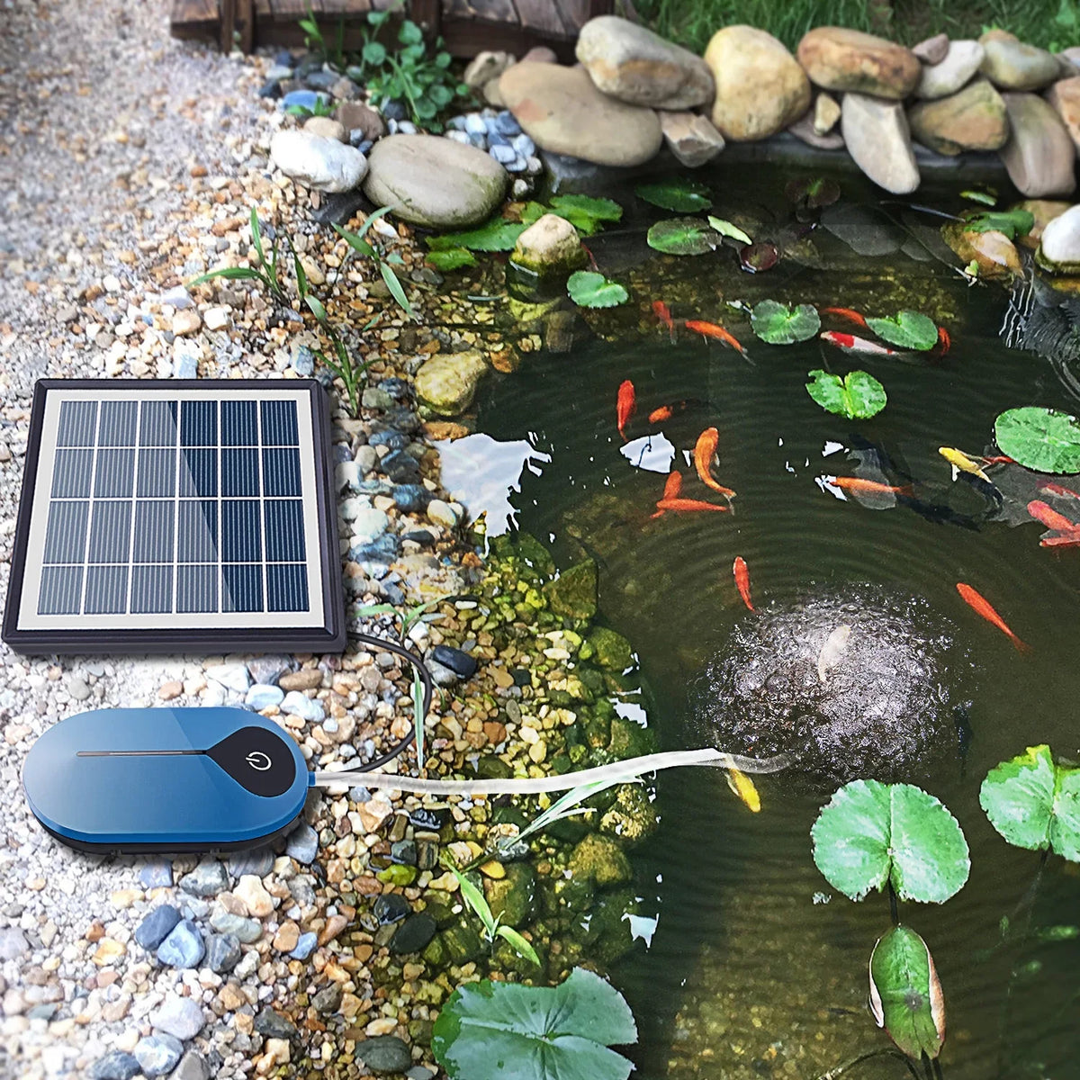 Dadypet Mini Fountain,Air Bubble Stone Aerator Air Pump Aerator Pond Aerator Fish Tank Airpump Pipe Air Tank Aerator Pond 1.5W Solar Pump Solar Pump Fish Pond Aerator Air  Washboa boa Round