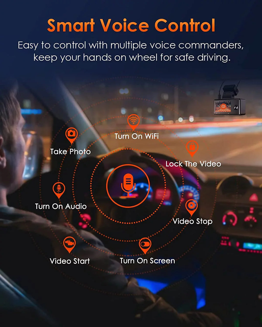 Vantrue  3 Channel 2.5K WiFi Dash Cam Front and Rear Inside, 3 Way Triple  Dash Camera 1944P+1080P+1080P with   Night Vision, Voice Control, 24 Hours Parking Mode, Support 512GB Max