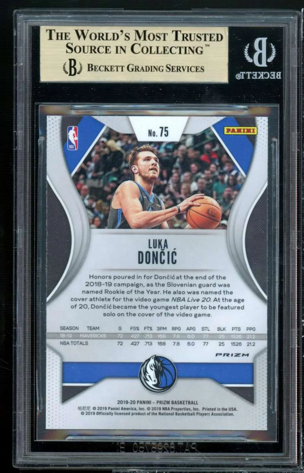 Luka Doncic Card 2019-20 Panini Prizm Prizms Green #75  9.5 (9 9.5 9.5 9.5)