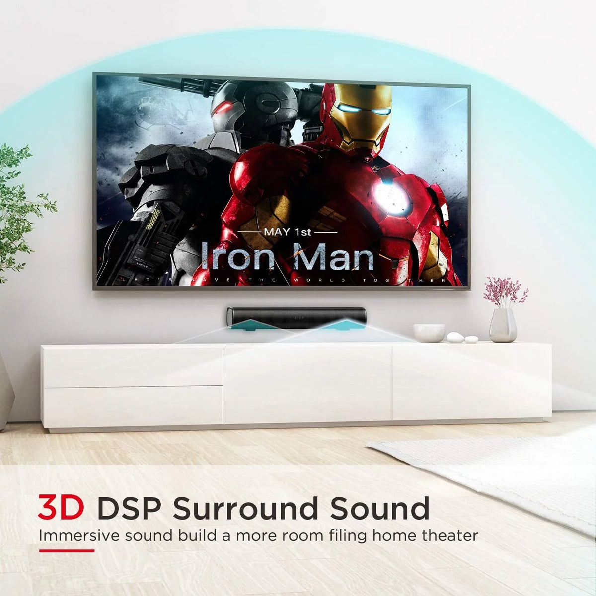 SoundBars For , Bomaker 16-Inch 2.0  Sound bar, Wireless Bluetooth 5.0 Computer Speaker, 105dB, 3D Surround Sound