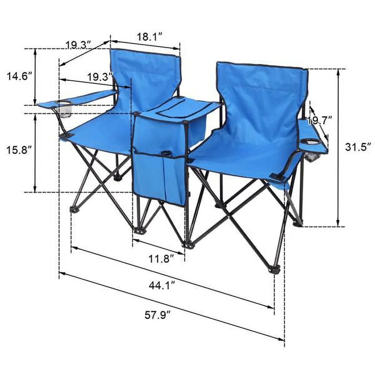 Double Outdoor Folding Beach Chair, High Strength Camping Chair with Mini Table Beverage Holder Carrying Bag, for Beach Patio Pool Park Outdoor Portable Camping Chair, Blue