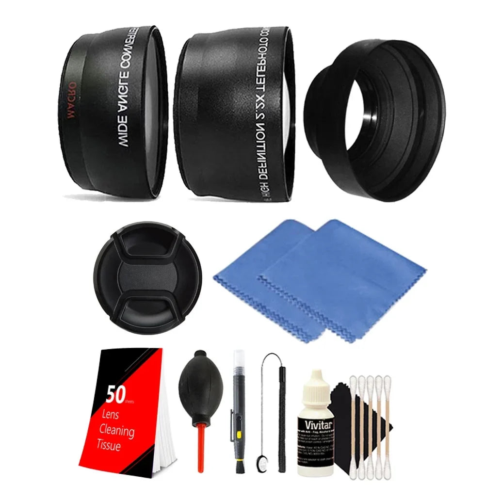 52mm Fisheye Telephoto & Wide Angle Lens + Rubber Hood Accessory Kit for Nikon