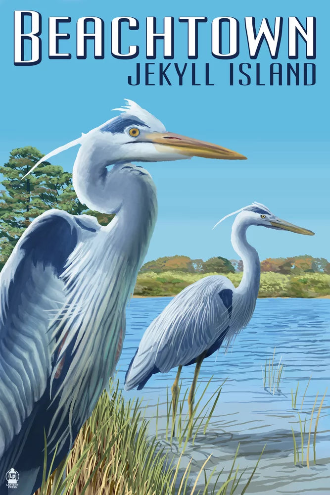 Beachtown, Jekyll Island, Georgia, Blue Herons (19x27 inches, Premium 500 Piece Jigsaw Puzzle for Adults and Family, Made in )