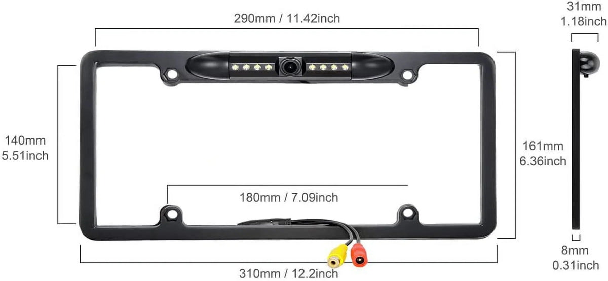 Absolute Backup Camera Rearview License Plate Frame for   - Black