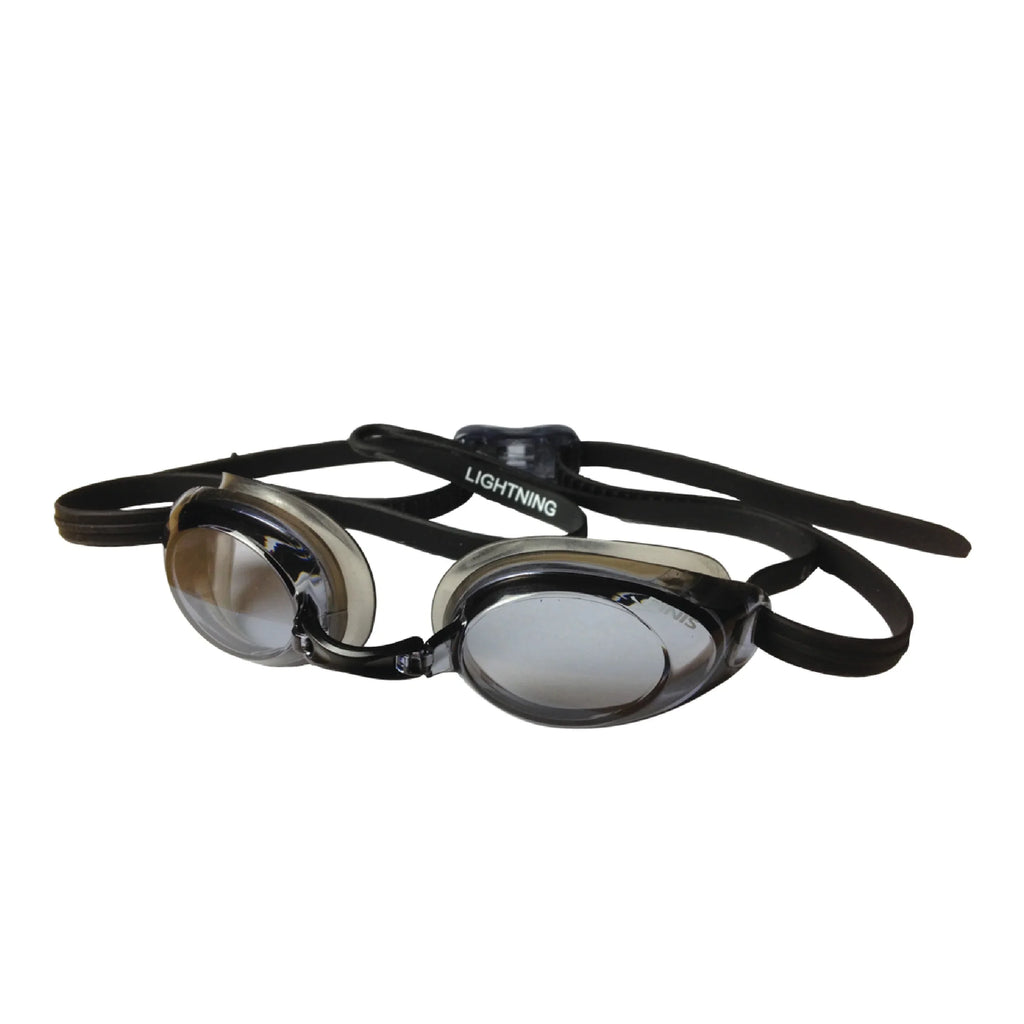 Lightning Goggles - Competitive Swim Goggles for Women and Men - Watertight Swimming Goggles with Adjustable Silicone Straps - Adult Swim Goggles with 4 Interchangeable Nose Pieces - Black/Smoke