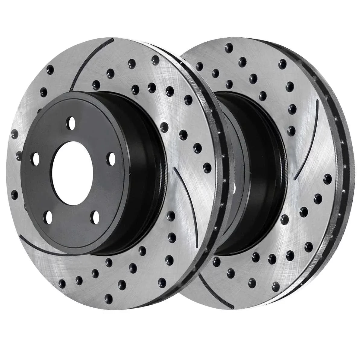 AutoShack Front Drilled Slotted Brake Rotors Black and Ceramic Pads Kit Driver and Passenger Side Replacement for Chrysler Town & Country  Routan Ram / Dodge Journey 2008-2016 Grand Caravan