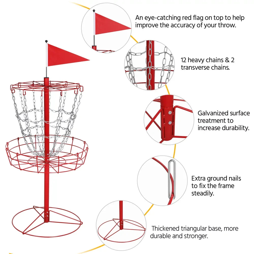 SmileMart 12-Chain Portable Disc Golf Basket Metal Flying Disc Golf Target, Red