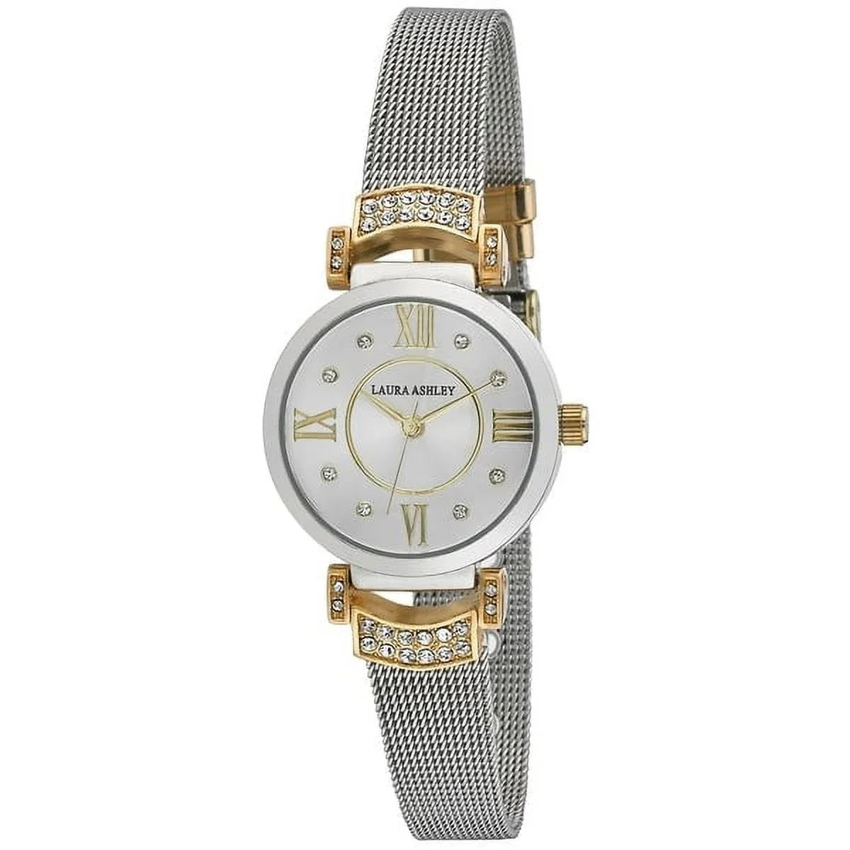 Laura Ashley Women's  Deco Crystal Accent Two Toned Gold Mesh Watch - One Size