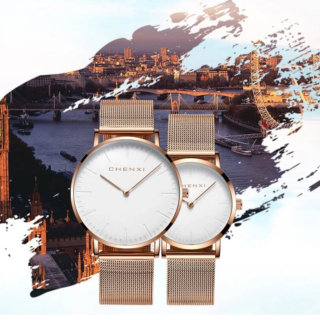 Fashion Rose gold Lover Watches Men Waterproof Ultra thin Quartz Watch Top Luxury Brand Woman Elegant Dress Ladies Watch