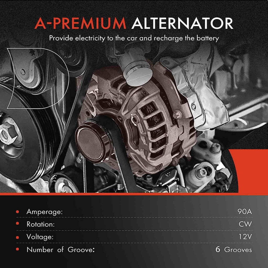 '-Premium Alternator Compatible with Isuzu Trooper 2000-2002 & Acura  1999,  3.5L, 90Amp 12Volt  6-Groove Clutch Pulley