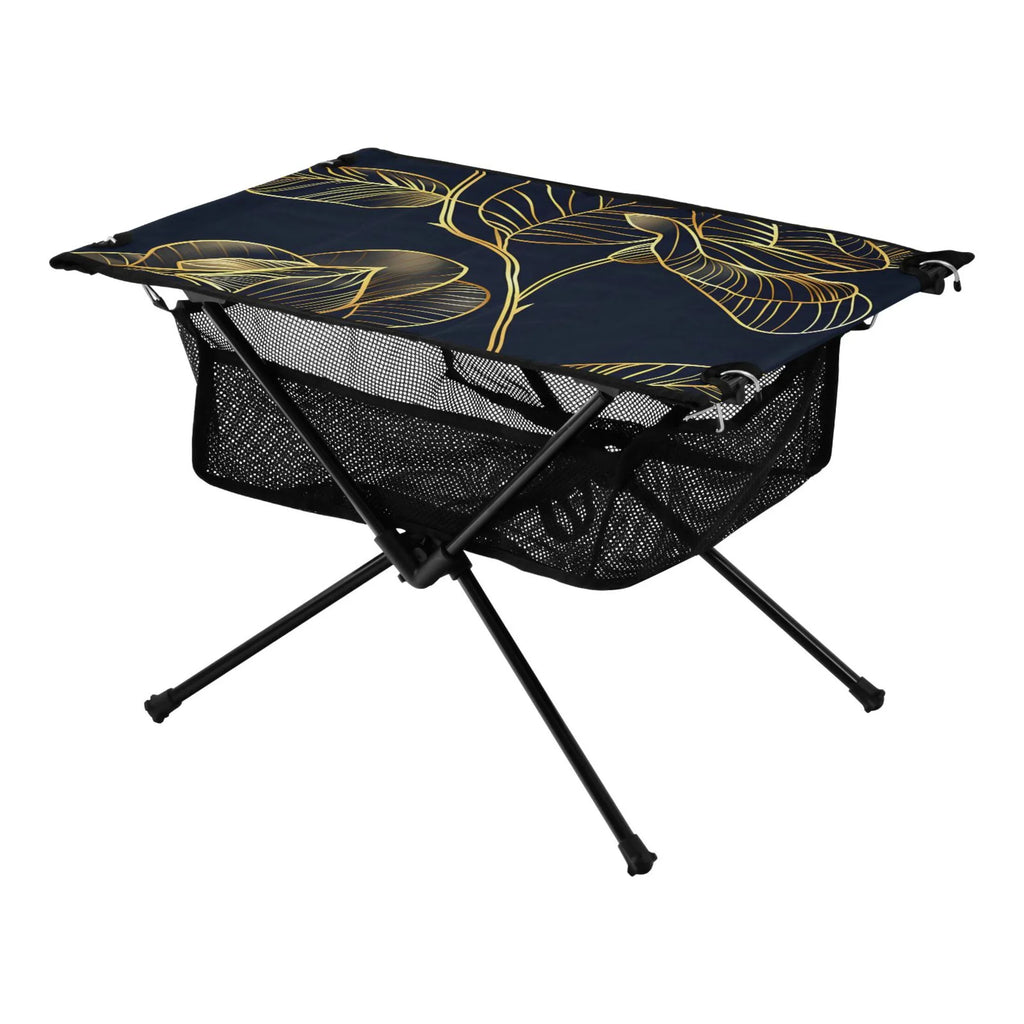 Luxury Golden Rose Flower Camping Folding Table Portable Beach Table with Storage Bag Compact Picnic Table for Outdoor Travel Fishing