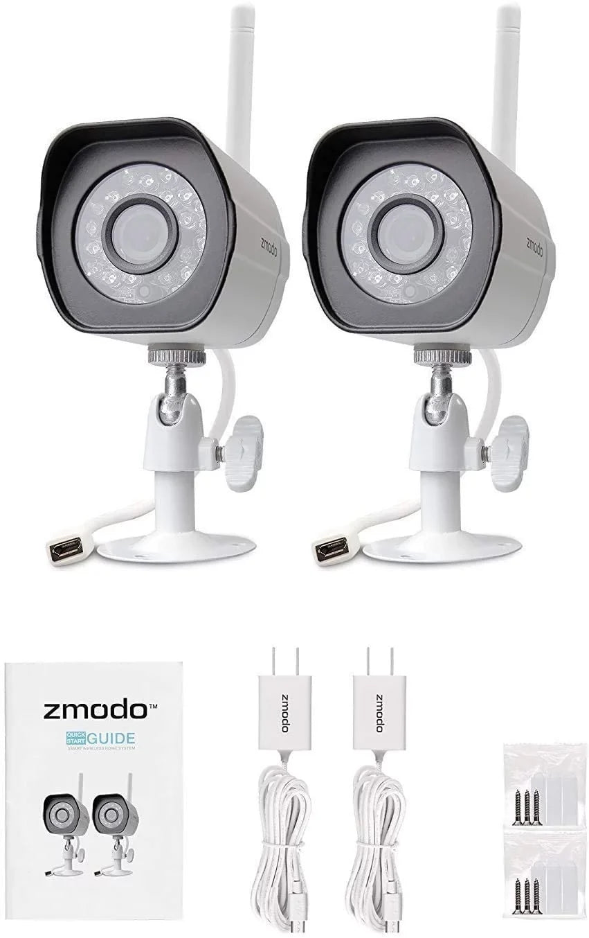Zmodo 2 Pack Wireless Security Camera System Smart Outdoor WiFi  Cameras Night Vision Plug-In, Compatible with Alexa