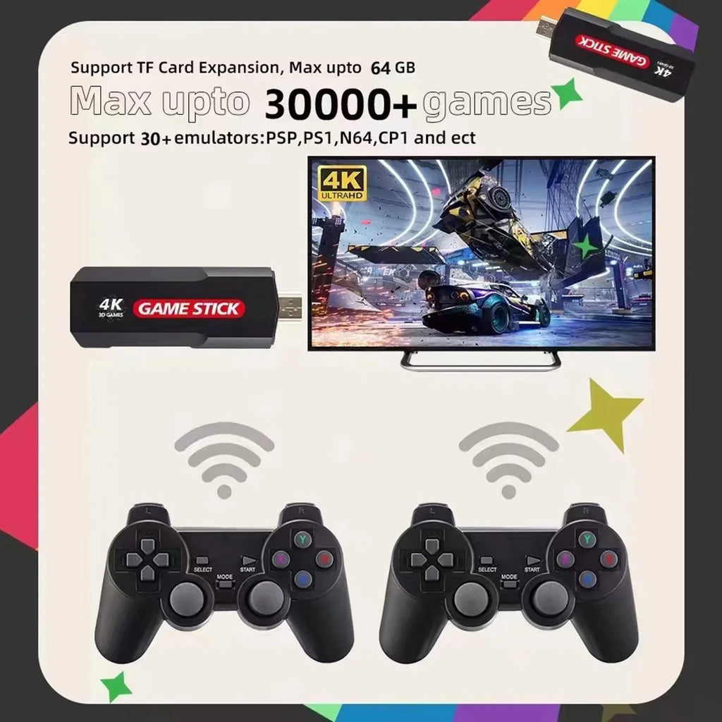 Upgrade Wireless Retro Games Console,  Plus Game Stick Retro Console Double Wireless Controller,30000+ Games,128GB
