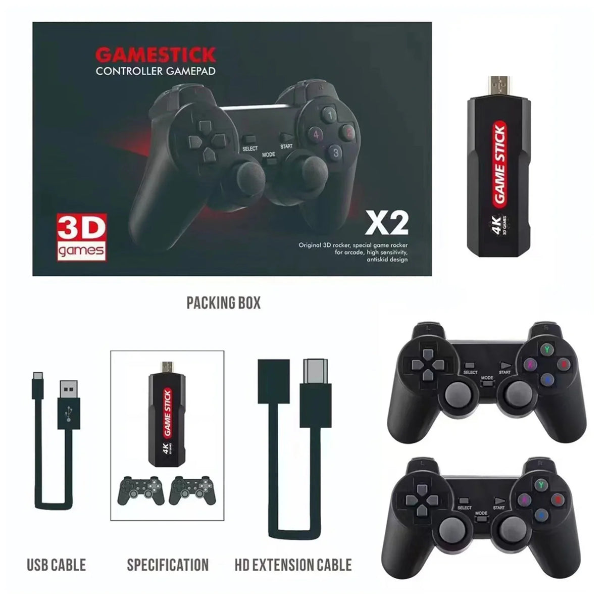 Upgrade Wireless Retro Games Console,  Plus Game Stick Retro Console Double Wireless Controller,30000+ Games,128GB