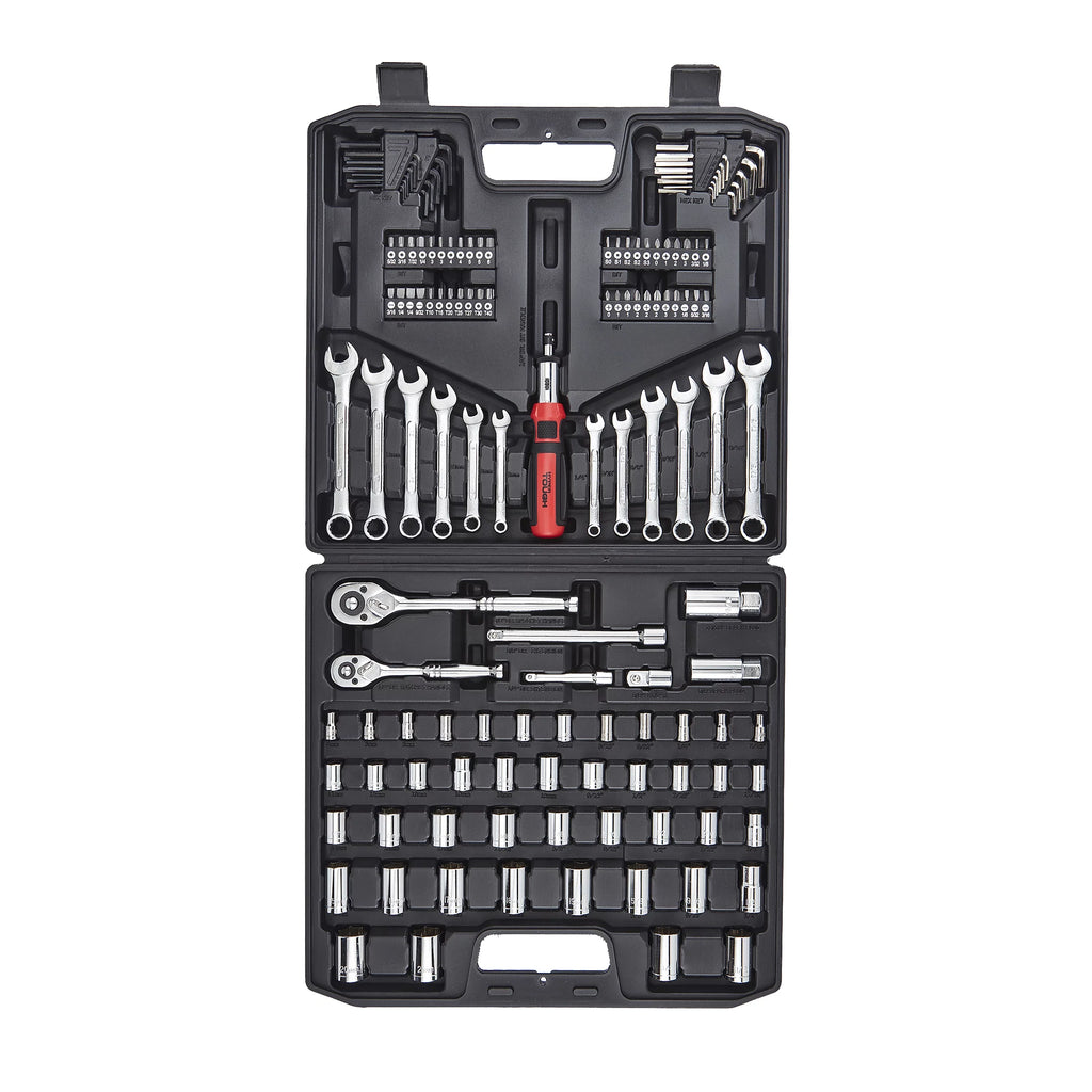 Hyper Tough 137  Tool Set including Metric &  Sizes of  Hex Keys, Wrenches, Ratchet Bit Driver, Ratchet Extension Bar, Sockets and more