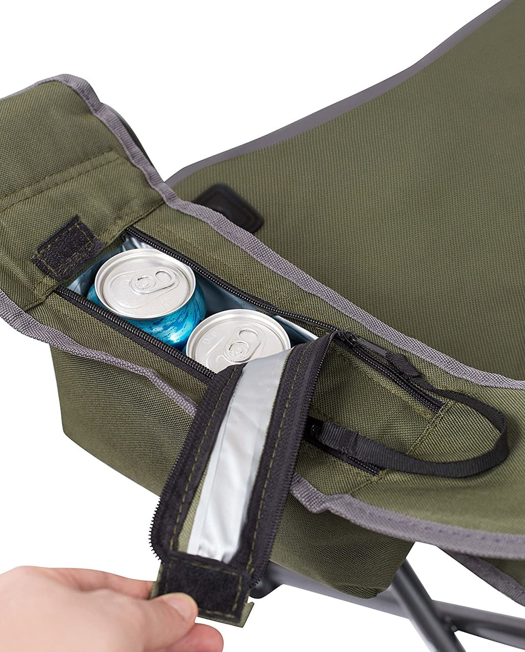 Internet's Best  Padded Camping Folding Chair - Cooler Bag - Outdoor - Green - Sports - Insulated Cup Holder - Heavy Duty - Carrying Case - Beach - Extra Wide - Quad