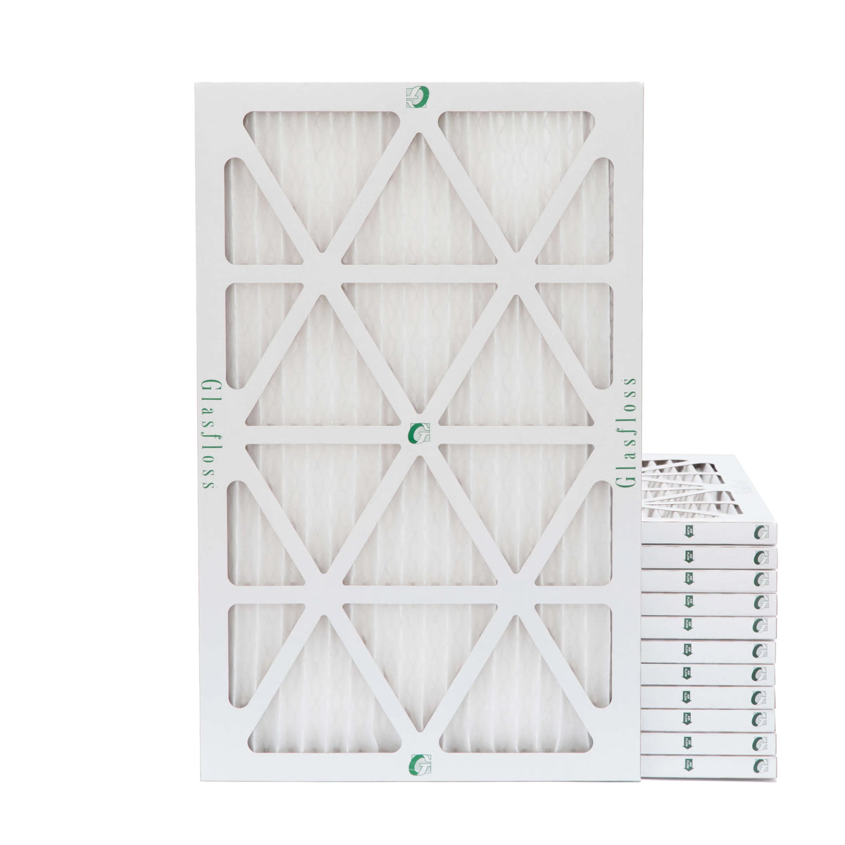 12 Pack of 14x25x1  13 Pleated Air Filters by Glasfloss. Actual Size: 13-1/2 x 24-1/2 x 7/8