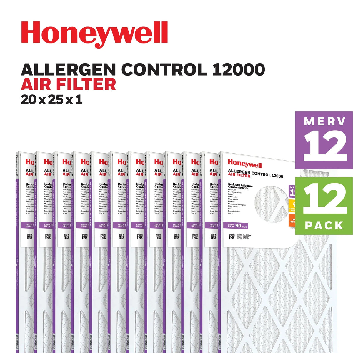 Honeywell 20x25x1  12 Pleated  Furnace Air Filter- 12 Pack