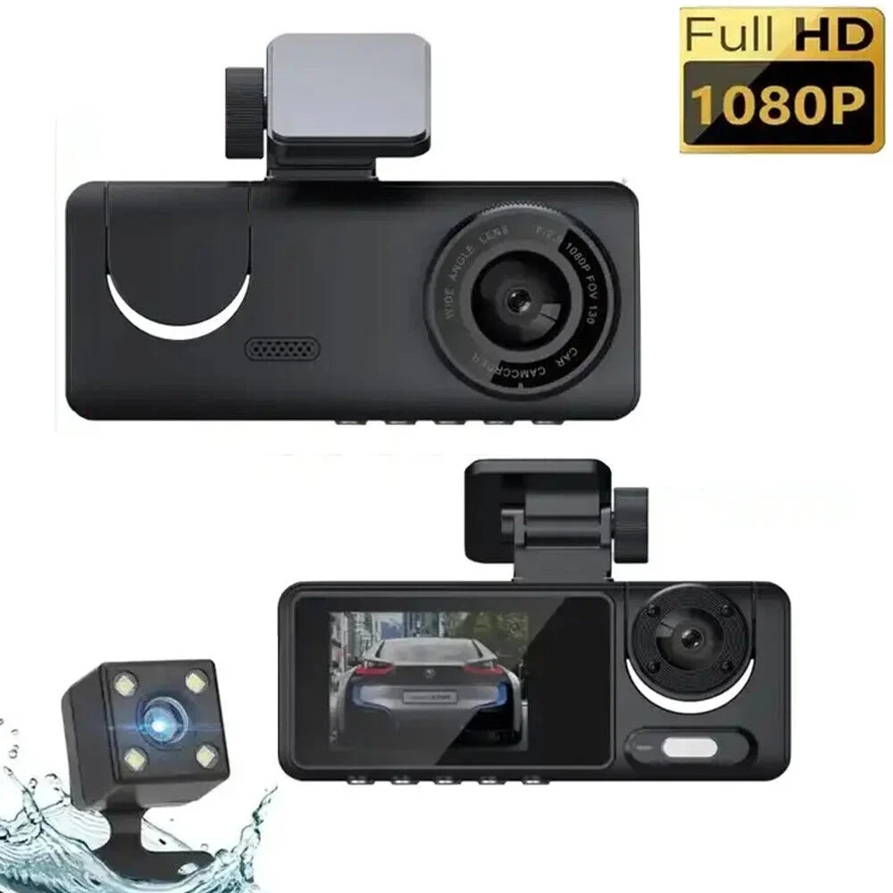 Car Dash Cam 1080P Dual Lens Front/Rear/Inside -sensor Video Recorder Monitor System