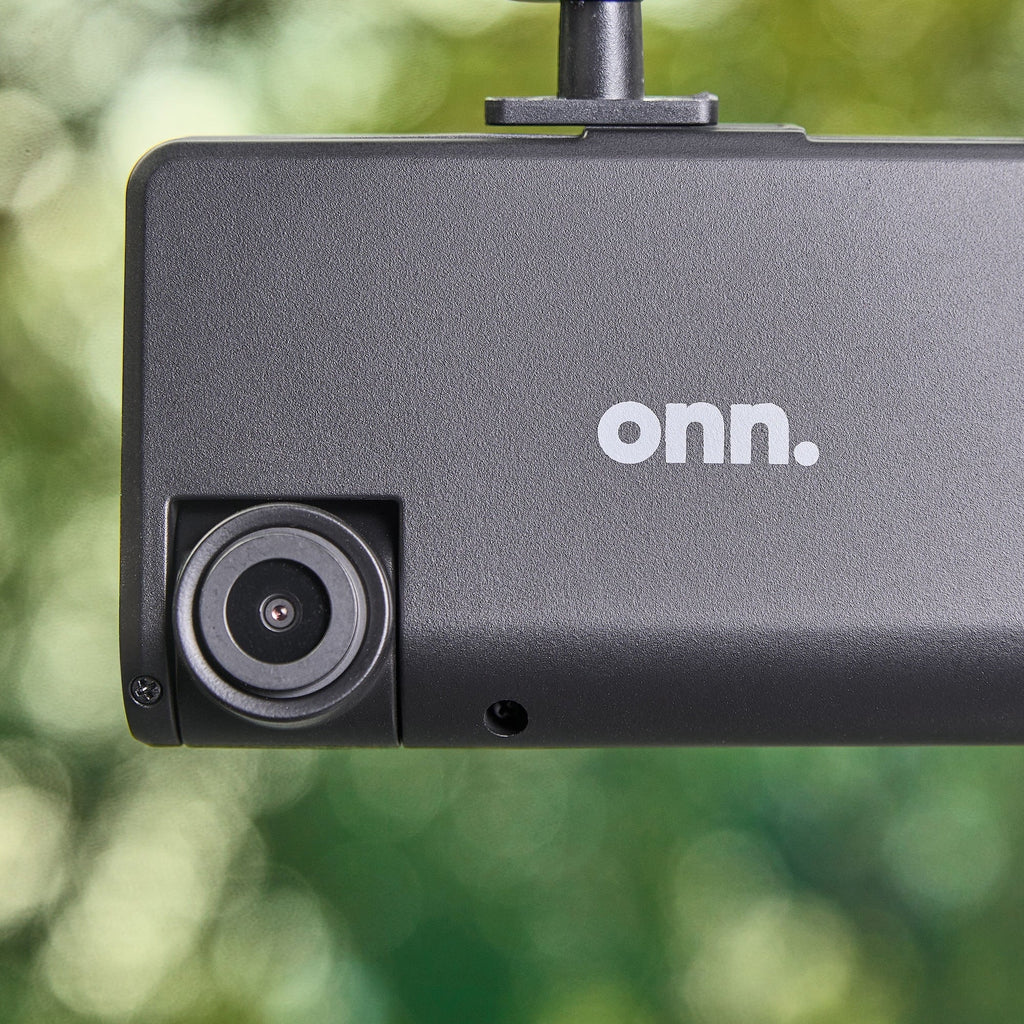 onn. Dual Dash Cam with Ultra-Wide Angle Lens, 3"  Screen, Front 1080P Camera with 16GB  Card, Suppots up to 128GB Max, Built in -Sensor