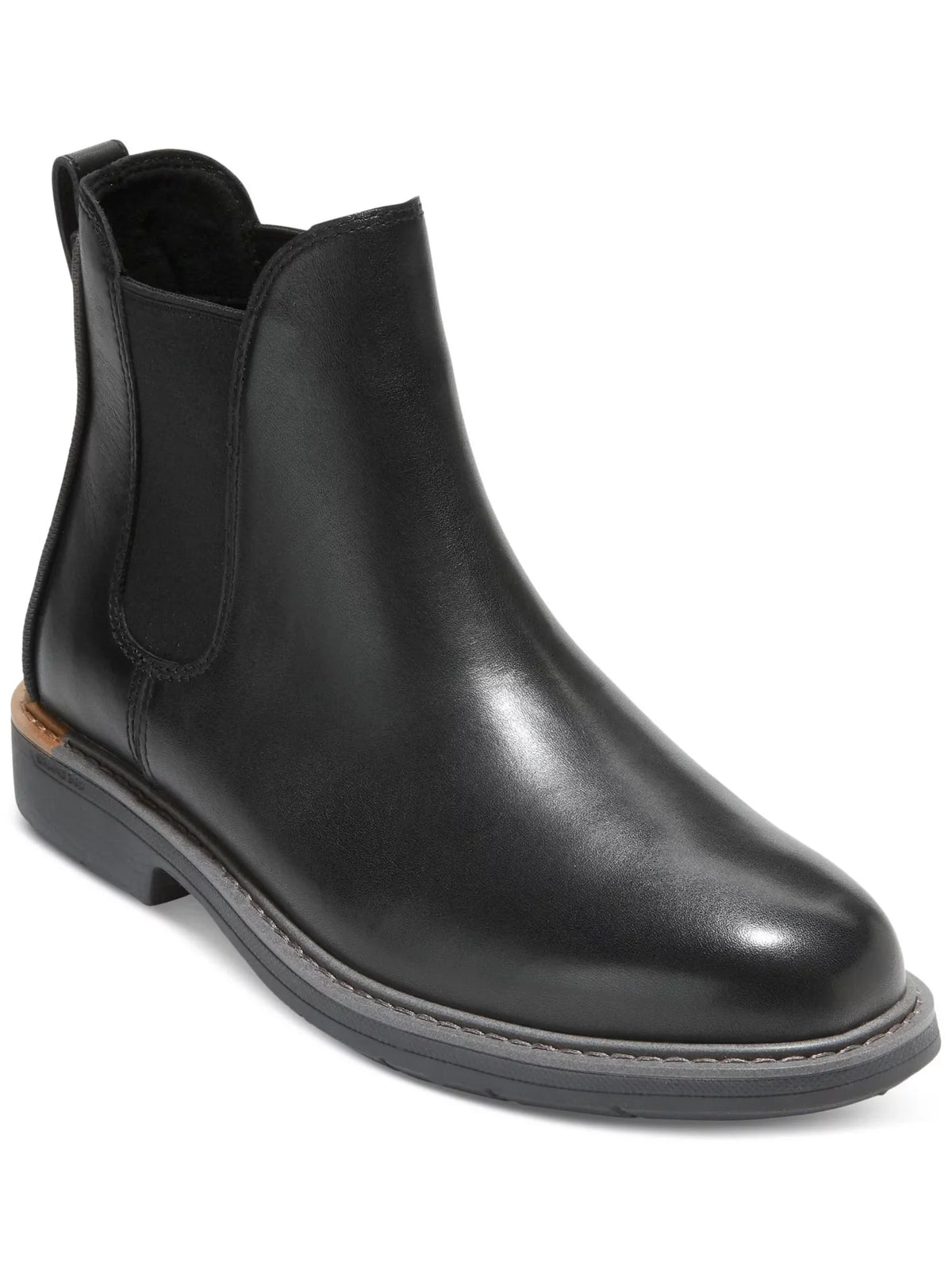 Mens Black Pull Tab Goring Cushioned Go-to Round Toe Block Heel Leather Chelsea 10.5