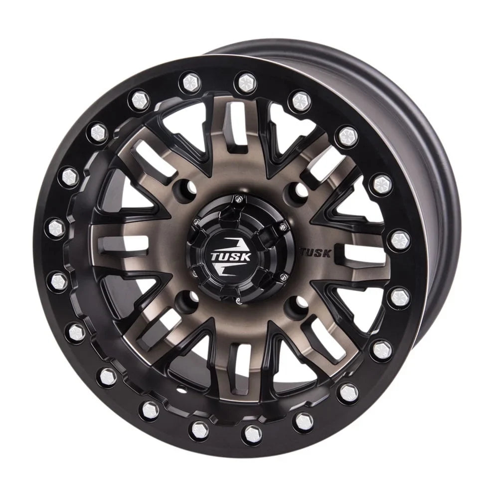 (2 Pack) 4/156 Tusk Teton Beadlock Wheel 14x7 4.0 + 3.0 Smoke/Black For  Wolverine  4 1000 -Spec 2022