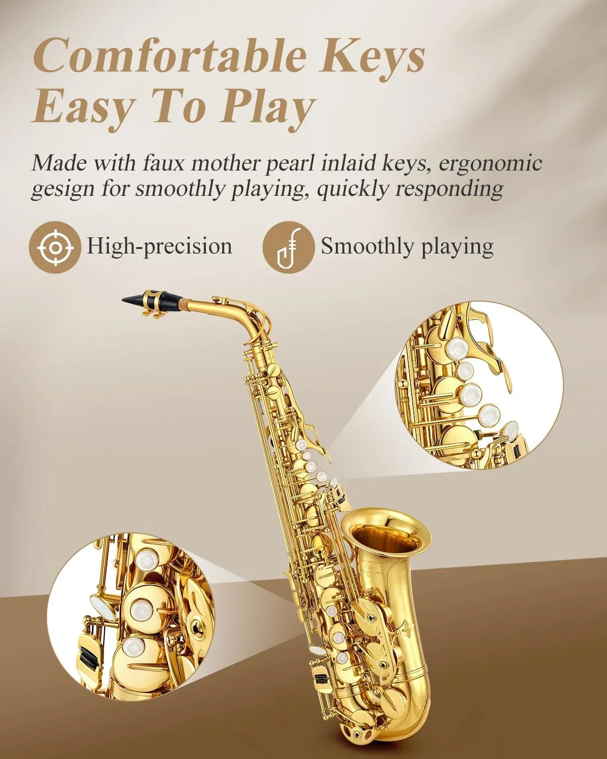 Eastar Alto Saxophone with Stand  Flat Gold Lacquer Student Beginner Sax Full Kit School Band Orchestra Instruments -