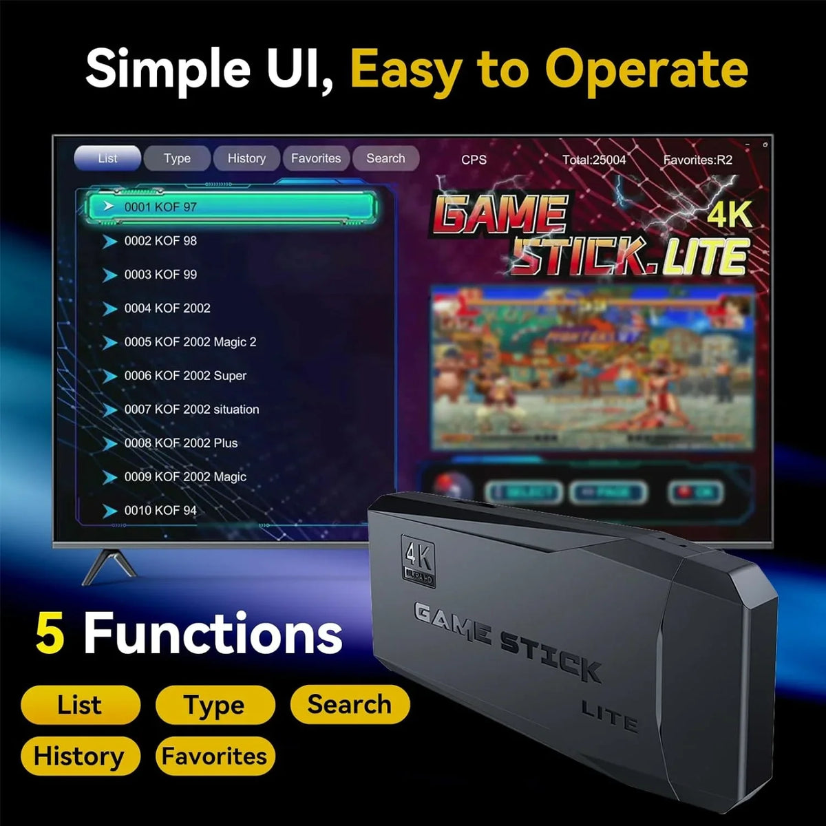 Retro Game Console Stick, 64G Nostalgia Game Stick with 25000+ Video Games, 12 Emulator Console Plug and Play for , Retro Play Compatible with //, 4K  Output, 2.4GHz Wireless Controllers