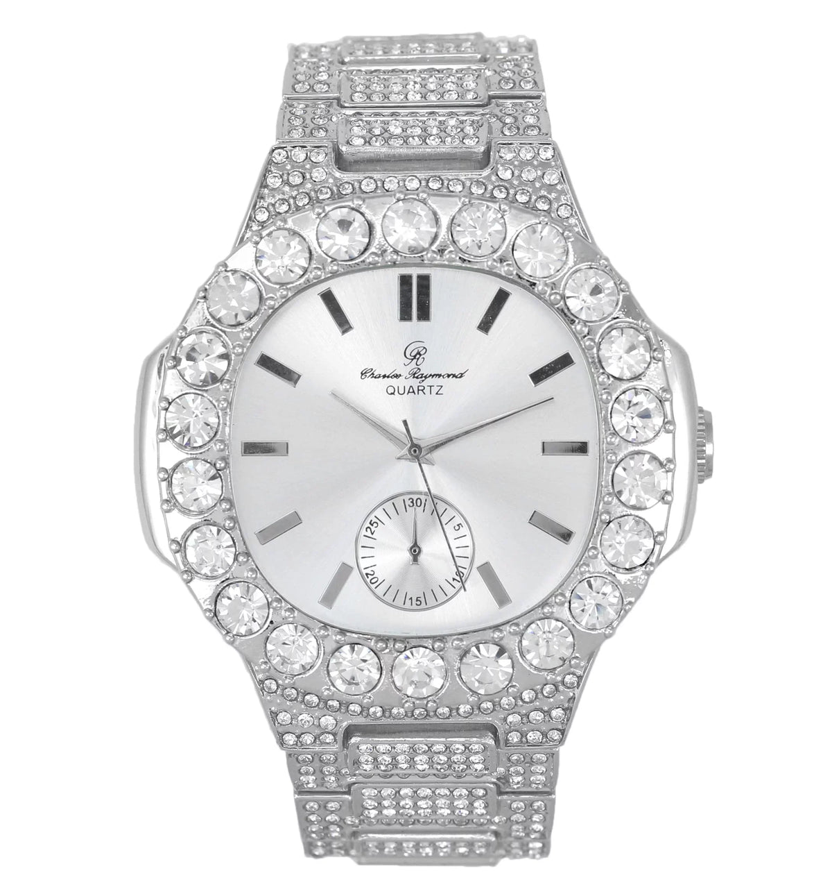 Bigger is Better Oversized Diamonds or Baguette Diamonds for The Luxurious King. Your Style!! Your Choice!! - Bling-ed Out Oblong Metal Mens Watch -  (Silver Silver)