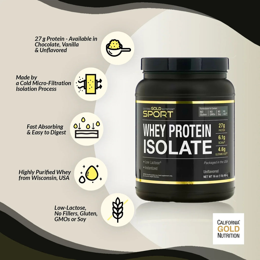 California Gold Nutrition  - Dark Chocolate Whey Protein Isolate, 5 lbs (2.27 kg)