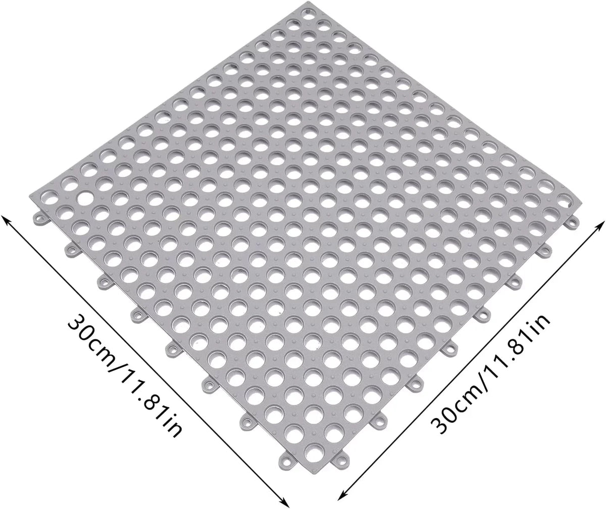 24PCs 11.8*11.8" Interlocking Nonslip Bath Mat,Soft Gray  Shower Floor Mat with Drainage Holes for Bathroom, Kitchen, Pool