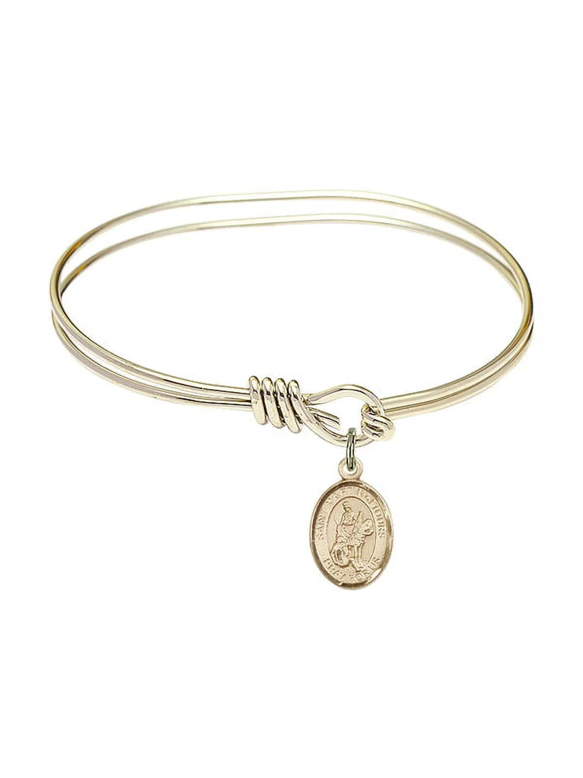5 3/4 inch Oval Eye Hook Bangle Bracelet w/ St. Martin of Tours in Gold-Filled
