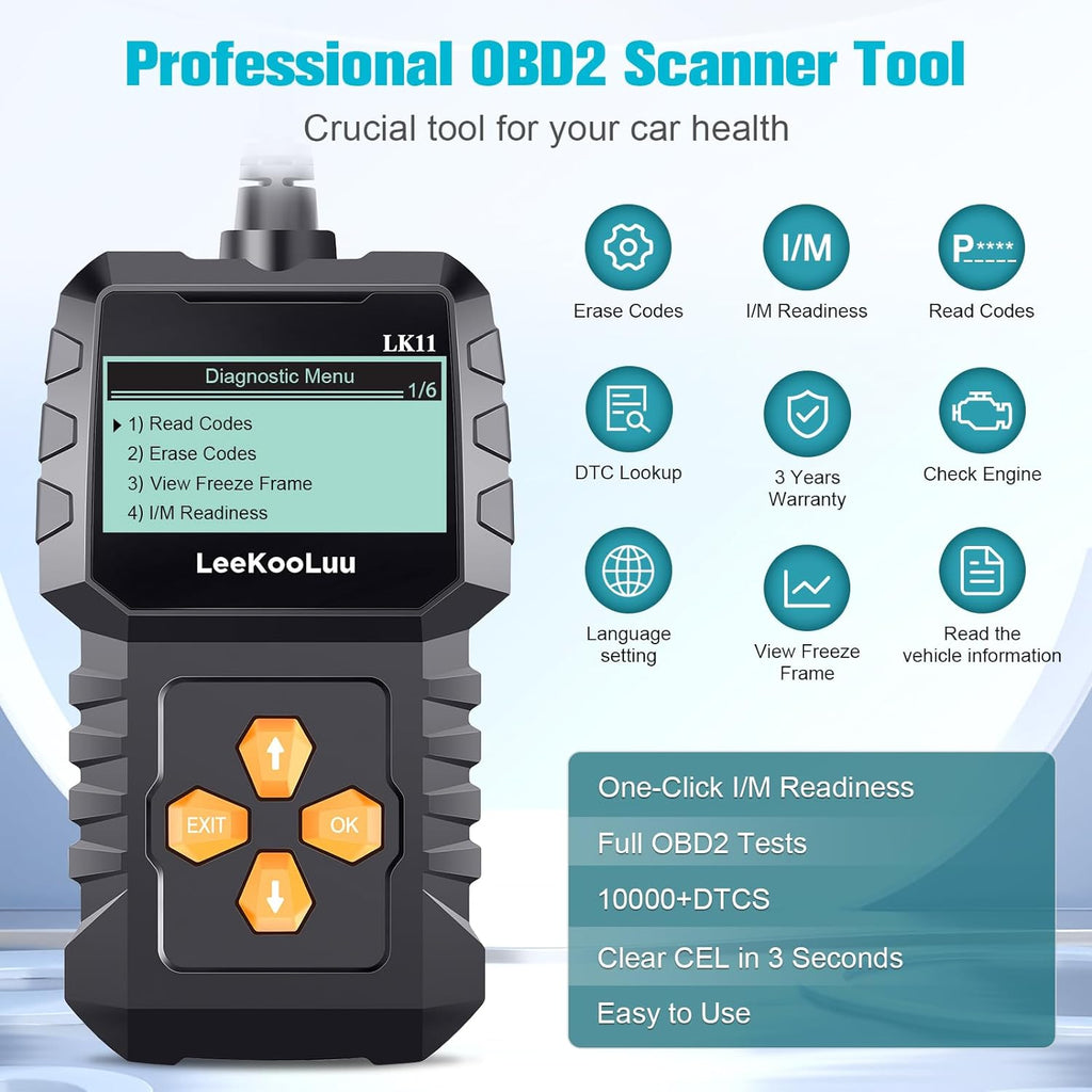 Scanner Clear Reset Engine Alert Code - Plug and Play Easy to Setup Use Professional Code Reader Scan Diagnostic for Cars Since 1996 with Freeze Frame// Readiness - LeeKooLuu