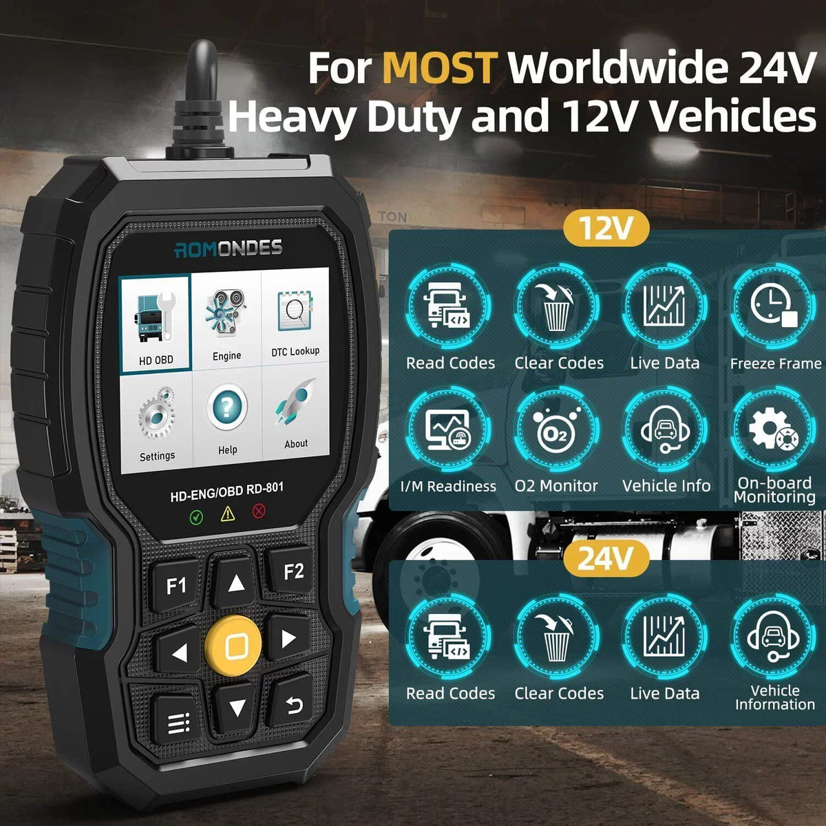 Romondes   Scanner Code Reader Heavy Duty Truck Diesel Truck Scanner Diagnostic Tool