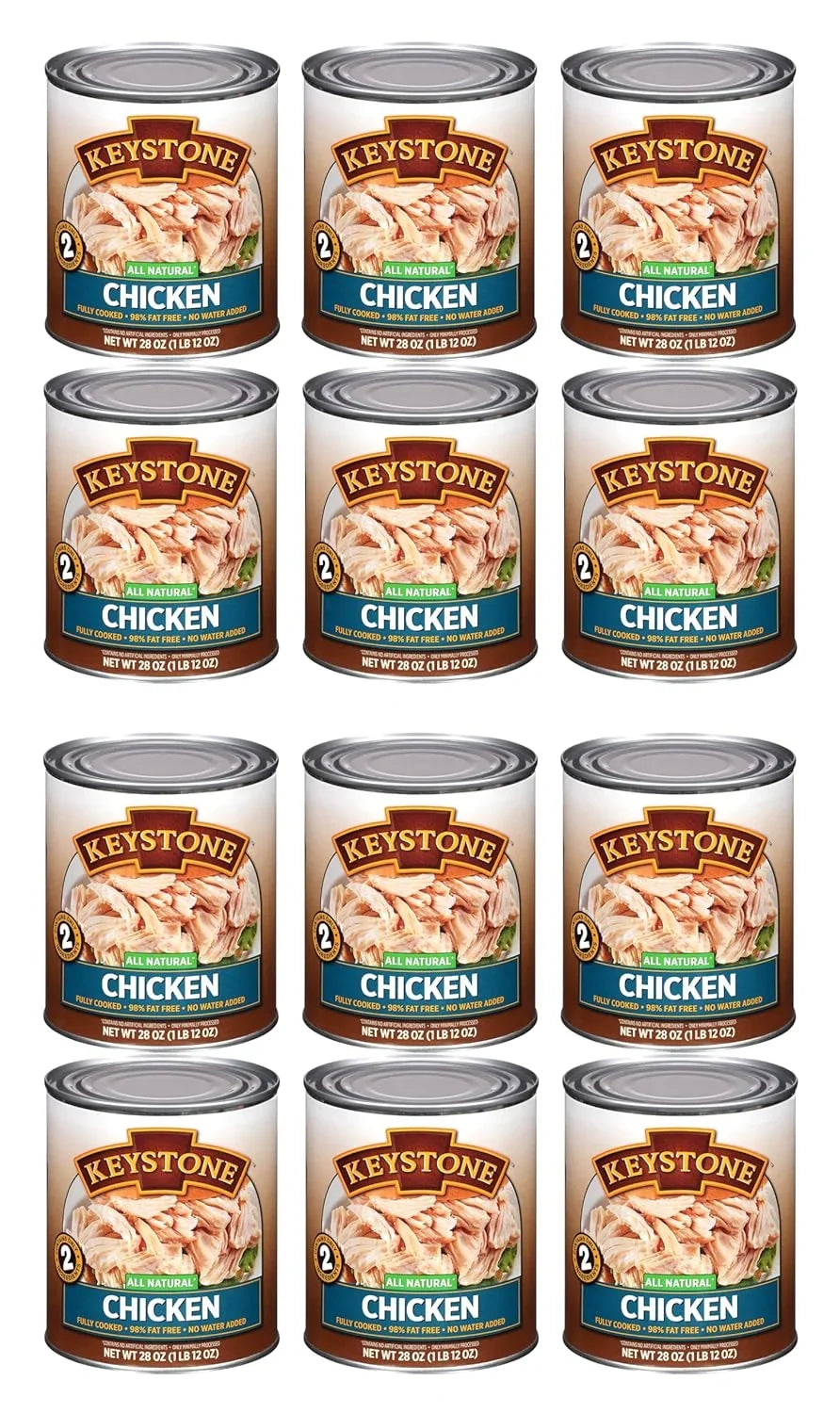 (12 Pack) Keystone All Natural Chicken 28 oz Can  Emergency Survival Food For Camping Hiking and Backpacking Ready to Eat- Pack of 12 Cans