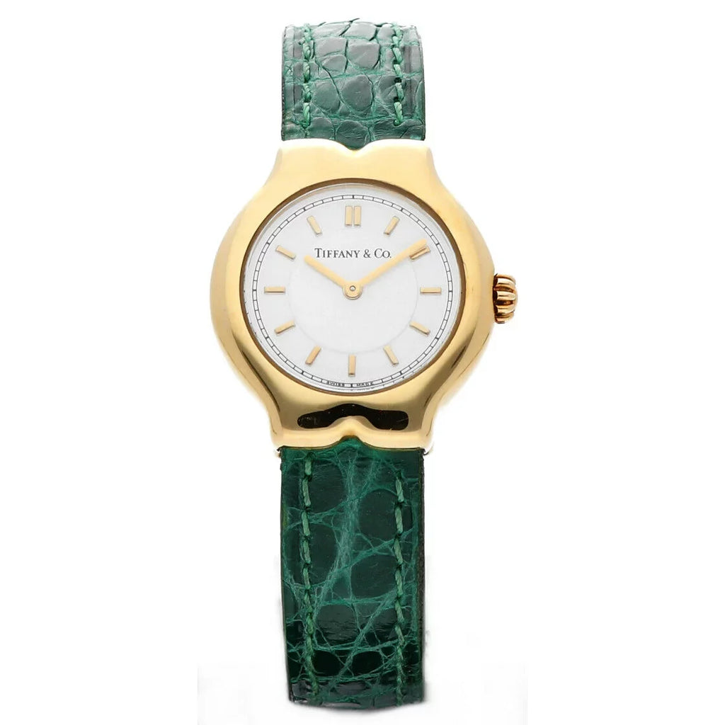 Tiffany&amp;Co Tesoro  18k Yellow Gold Case White Dial Leather Ladies Watch