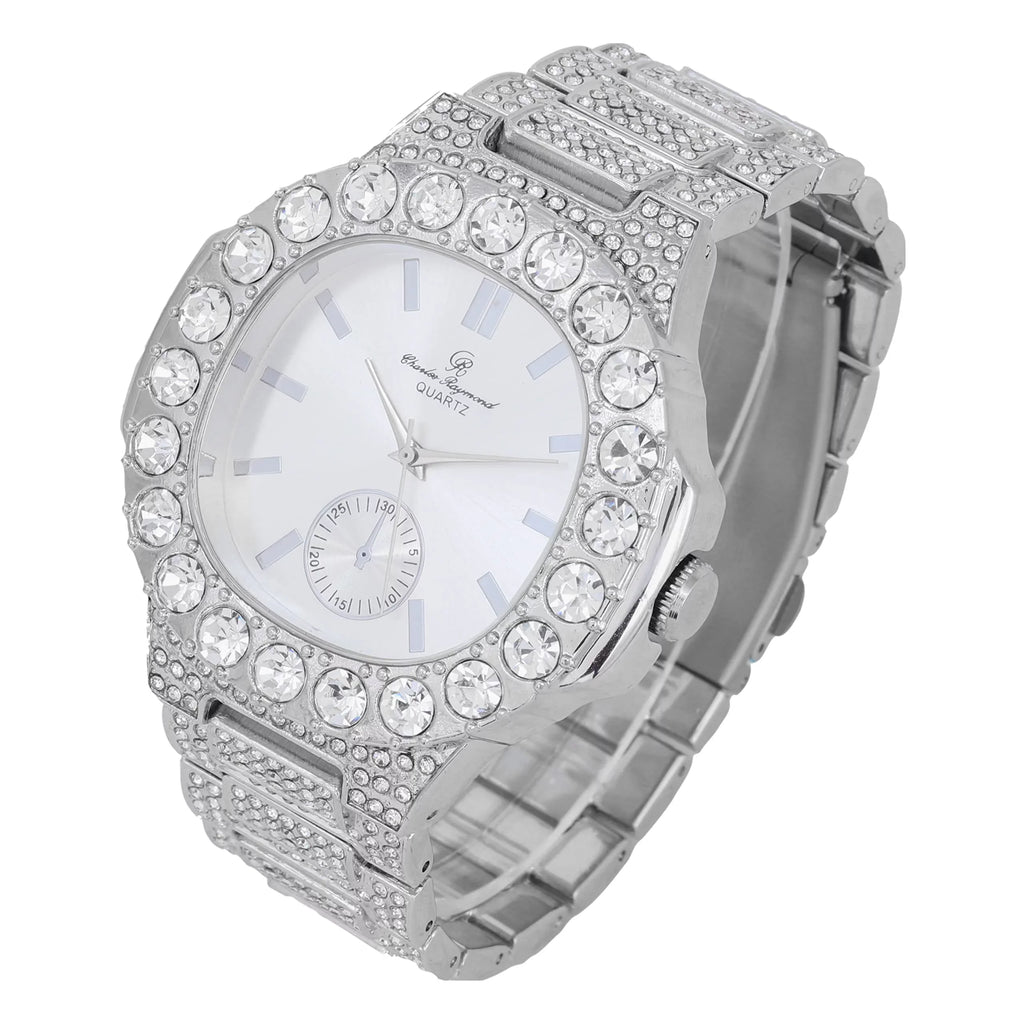 Bigger is Better Oversized Diamonds or Baguette Diamonds for The Luxurious King. Your Style!! Your Choice!! - Bling-ed Out Oblong Metal Mens Watch -  (Silver Silver)