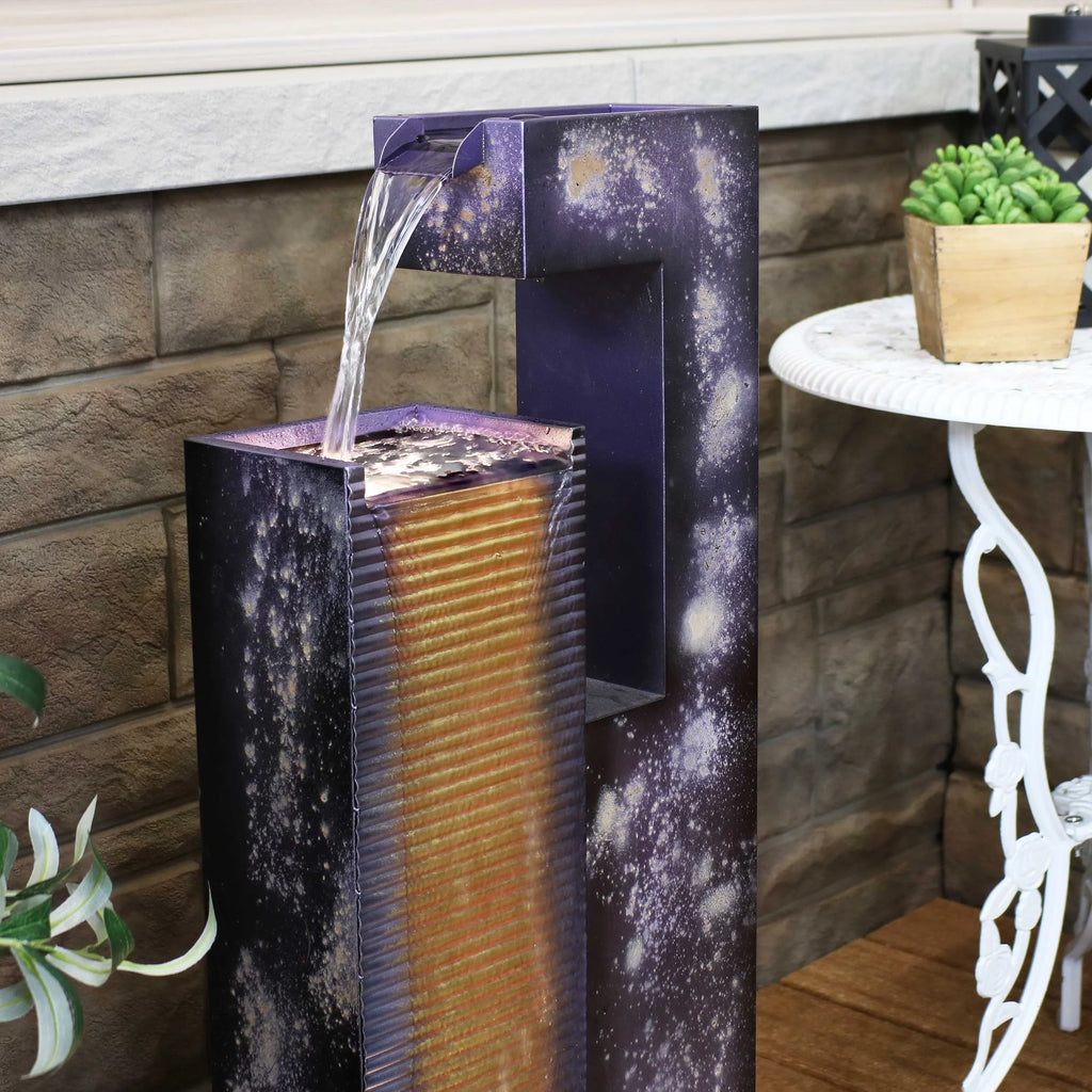Sunnydaze Cascading Tower Outdoor Metal Fountain with  Lights - 32"
