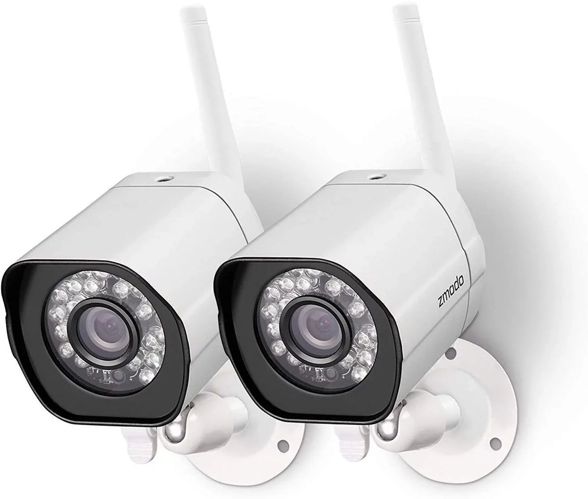 Zmodo 2 Pack Wireless Security Camera System Smart Outdoor WiFi  Cameras Night Vision Plug-In, Compatible with Alexa