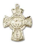Extel Large 14kt Gold Filled Traditional Catholic 5-Way Cross Cruciform Medal with Miraculous Medal, St. Joseph, St. Christopher and Sacred Heart, Made in