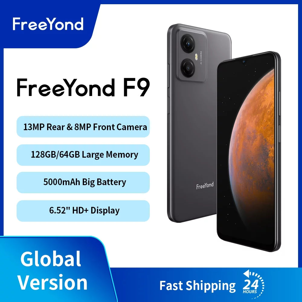 FreeYond  Smartphone, +6.52" Display Dual Sim, Battery 5000 MAh, 64GB/128GB Rom, Real Dual Camera 13+8MP With 2MP Macro