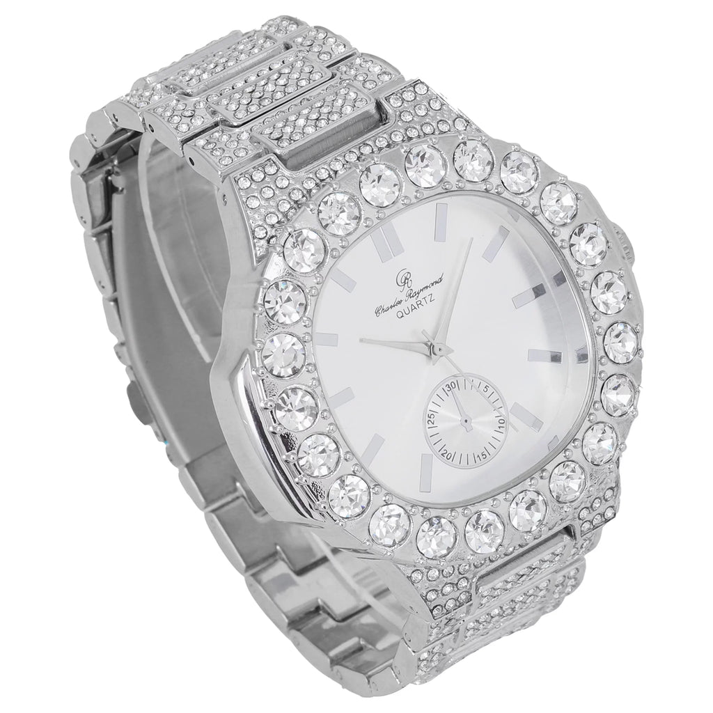 Bigger is Better Oversized Diamonds or Baguette Diamonds for The Luxurious King. Your Style!! Your Choice!! - Bling-ed Out Oblong Metal Mens Watch -  (Silver Silver)