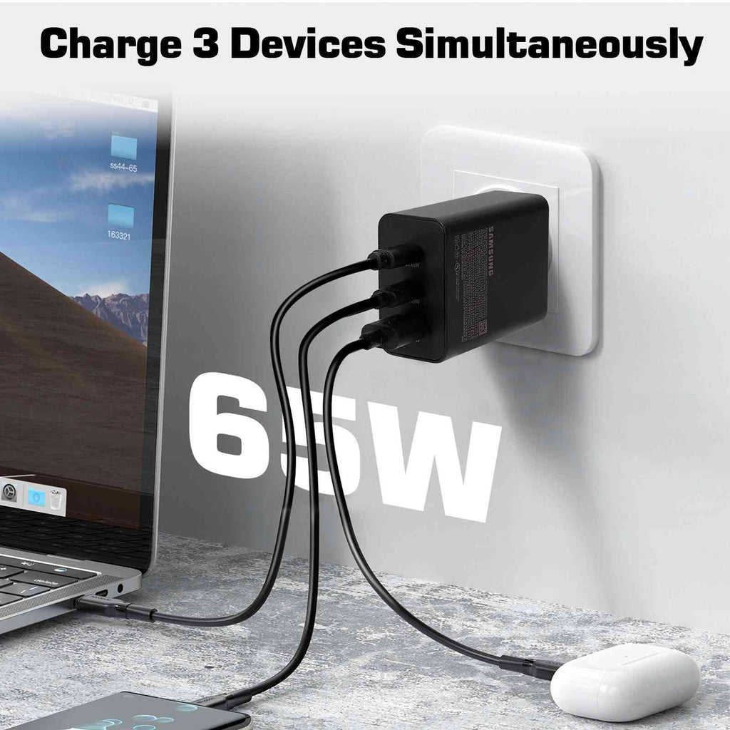 65W Fast Travel Charger with 3 Ports -  & Dual - - High-Speed Charging for Laptops, Phones vivo / Pro/ (China)//iQOO iPhone, Samsung Galaxy, Google Pixel, MacBook, Steam Deck