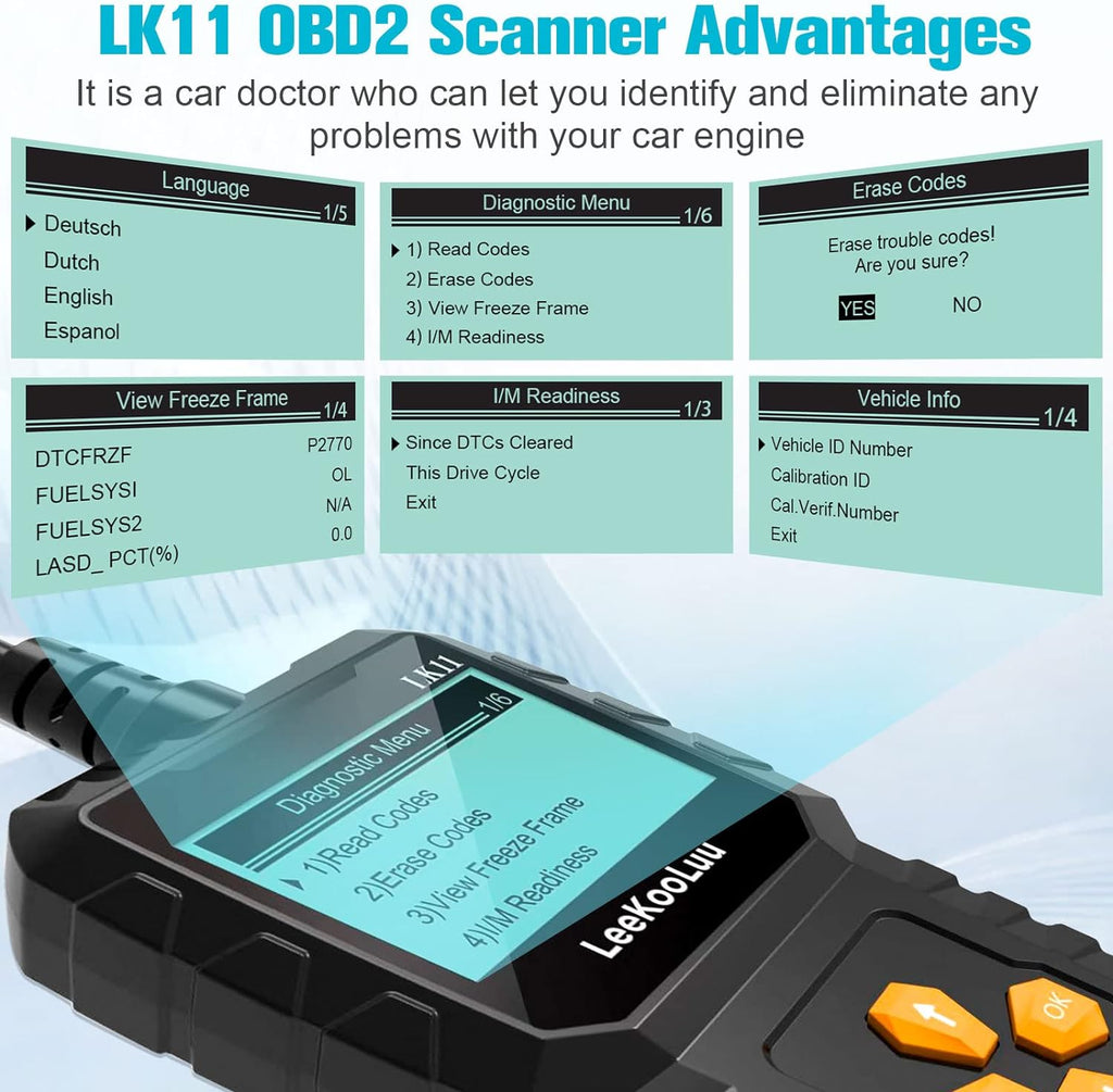 Scanner Clear Reset Engine Alert Code - Plug and Play Easy to Setup Use Professional Code Reader Scan Diagnostic for Cars Since 1996 with Freeze Frame// Readiness - LeeKooLuu