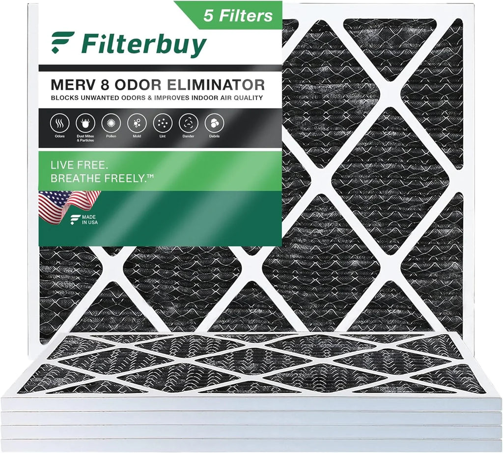 Filterbuy 14x20x1  8 Odor Eliminator Pleated   Furnace Air Filters with Activated Carbon (5-Pack)