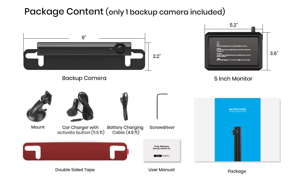 '-  Solar Wireless Backup Camera for Trucks, 5Mins  Installation, 5'' Monitor Night Vision Back Up Camera Systems for Car