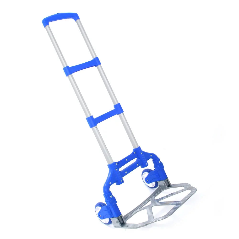 Folding Hand Truck and Dolly, Aluminum Hand Truck, 165 lb Capacity Heavy-Duty Luggage Trolley Cart with Telescoping Handle and Rubber Wheels, Portable Folding Hand Cart, Blue