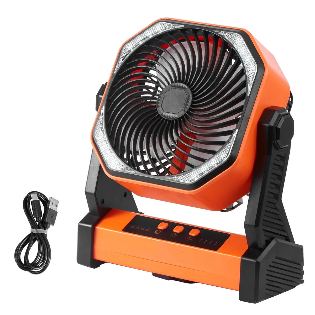 8 inch Portable Fan Rechargeable with  Lantern 4 Speeds Adjustable